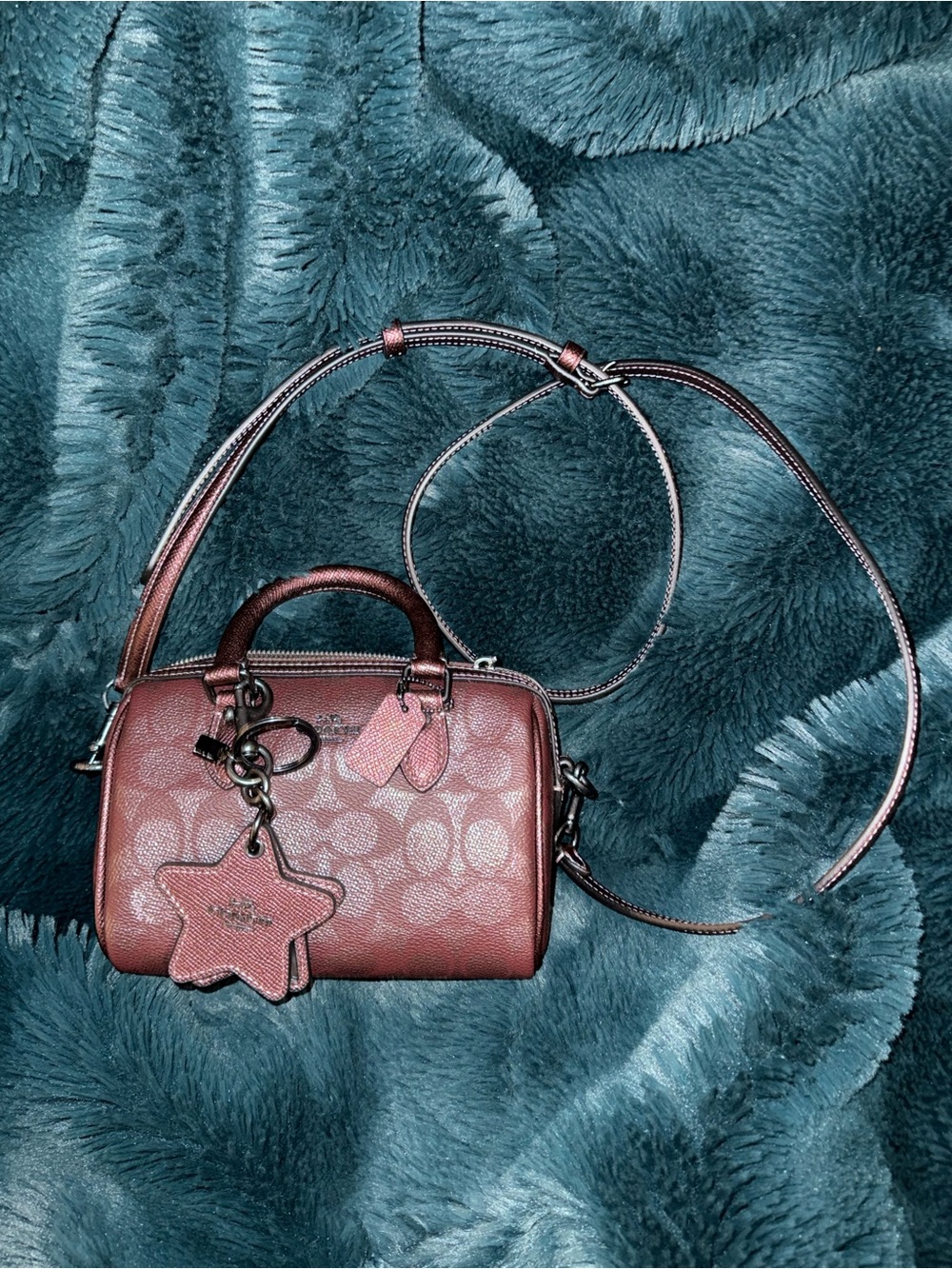 Coach Signature Mini Rowan in Metallic Burgundy